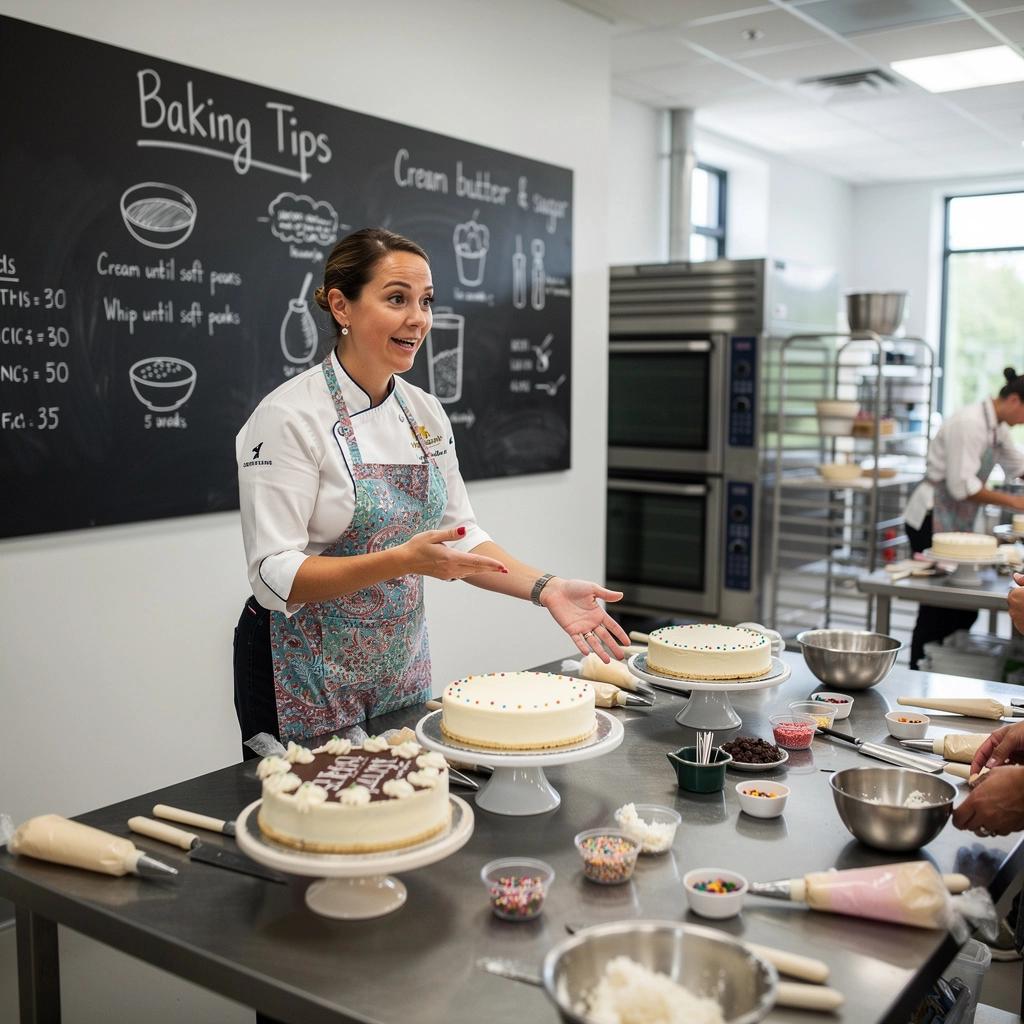 Piskóta torta rétegeinek összeállítása ízletes krémekkel.